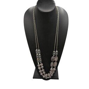 Chicos Double Strand Chain Necklace Belt Clear Gray Glass Beads 40"